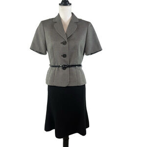 Evan Picone 2pc Blazer Skirt Suit size 6 Black Brown Tweed Career Lawyer